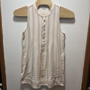 Faherty Dress Womens Large Stripe‎ Pintuck Sleeveless Pockets Organic Cotton